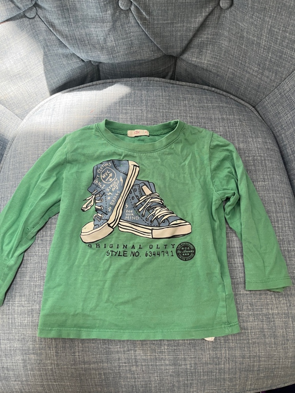 Fox Green Long Sleeve Shirt with Blue Sneaker Graphic